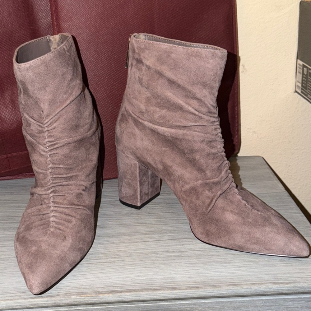 1. State Ruched Suede Ankle Boots - taupe